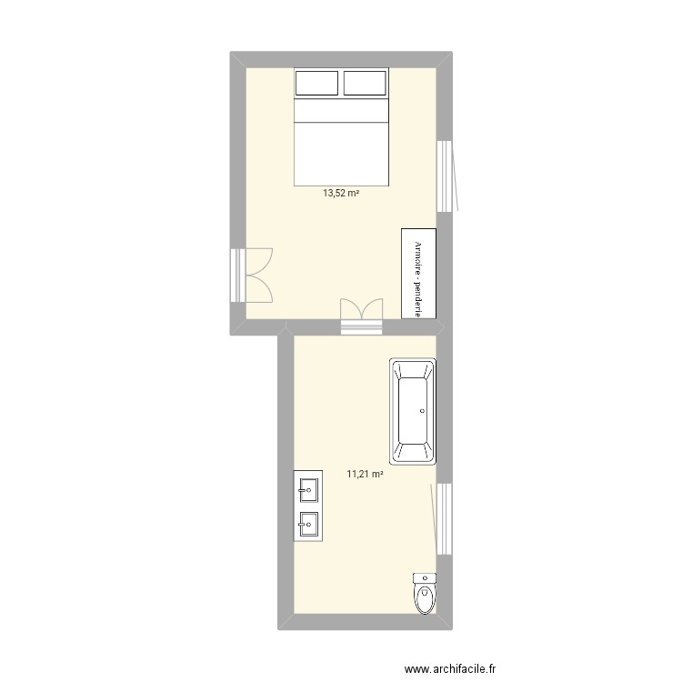 Sbb. Plan de 2 pièces et 25 m2