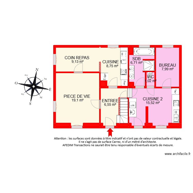 BI9101 rdc. Plan de 19 pièces et 78 m2