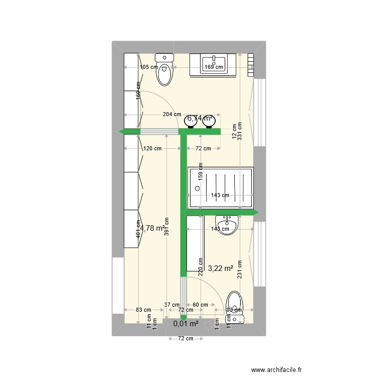 SDB 8. Plan de 4 pièces et 15 m2