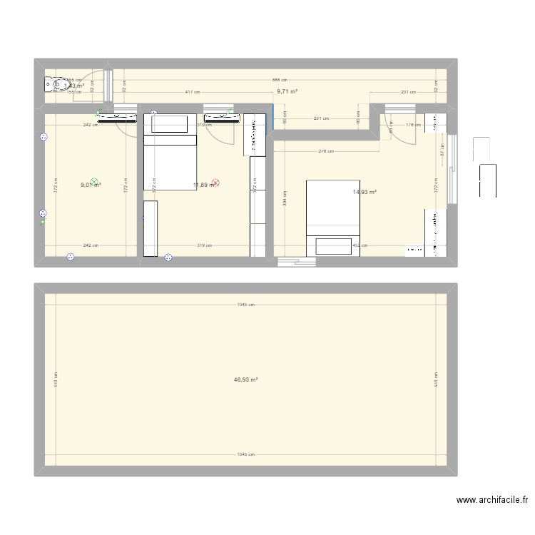Etage suite. Plan de 6 pièces et 94 m2
