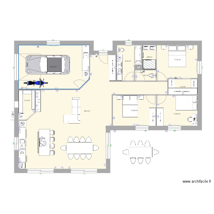 maison pp bu toiture. Plan de 11 pièces et 145 m2