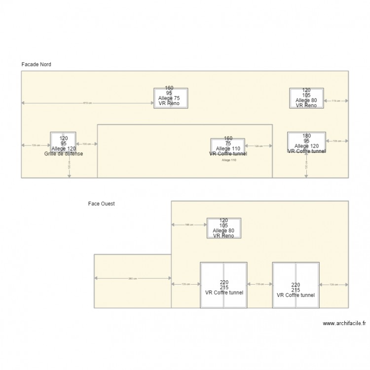 Façade Nord et Ouest. Plan de 0 pièce et 0 m2