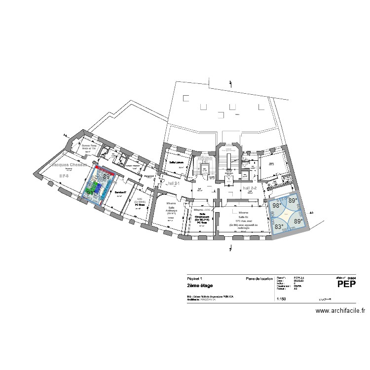 ArchesPepinet2eme. Plan de 2 pièces et 56 m2