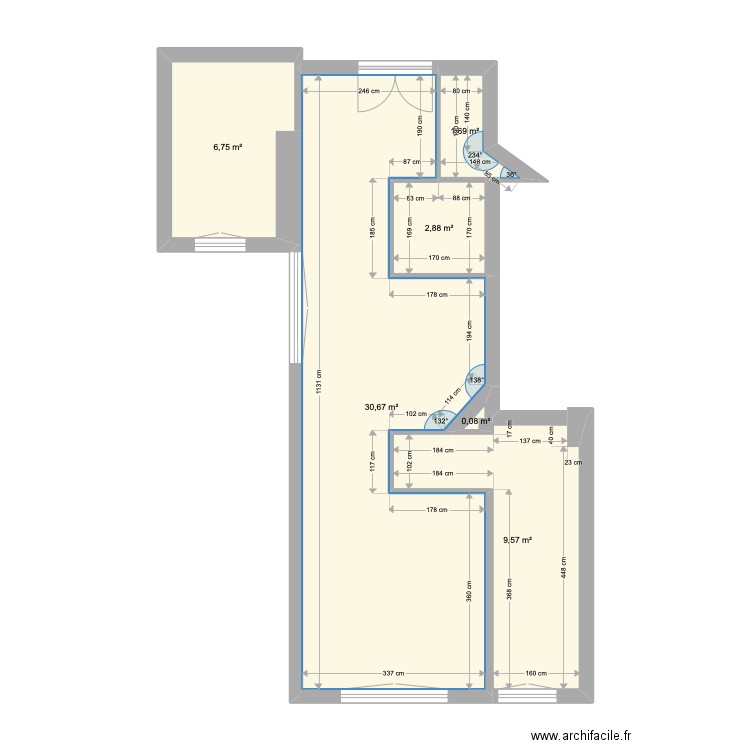 Appartement.V3. Plan de 6 pièces et 52 m2
