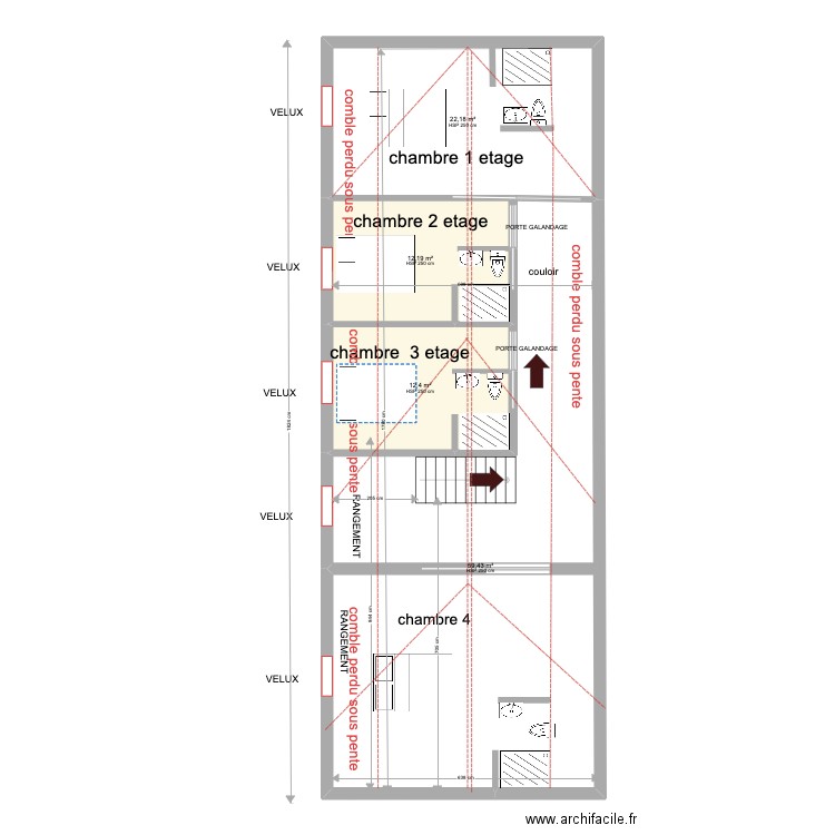 gite ETAGE. Plan de 4 pièces et 106 m2