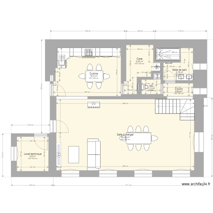 Niveau 0 (Combes). Plan de 7 pièces et 87 m2