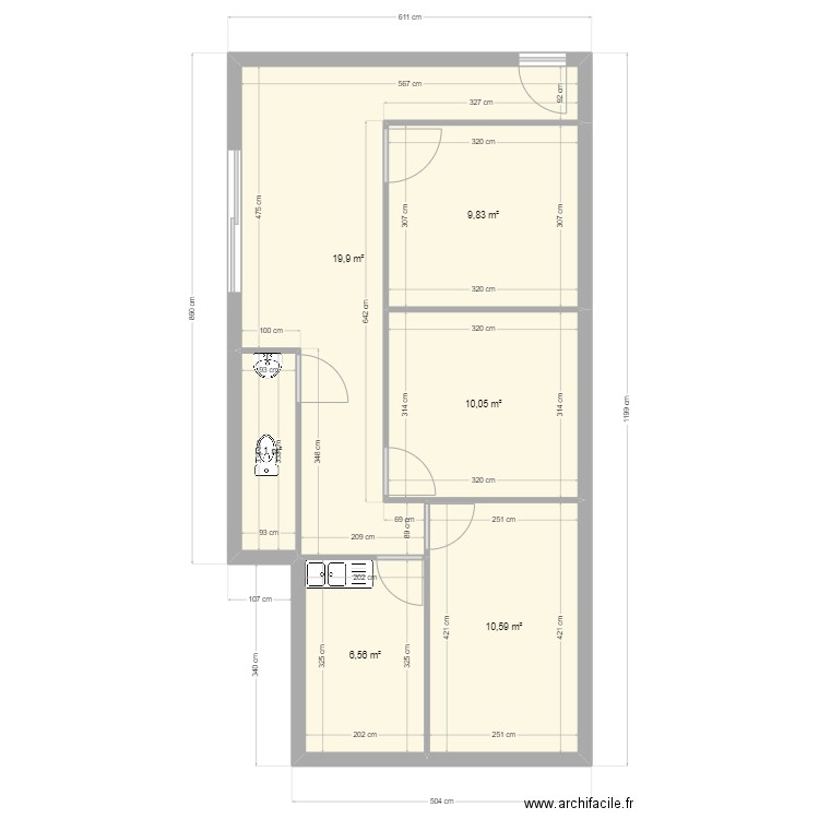 cambrone sous sol. Plan de 6 pièces et 60 m2