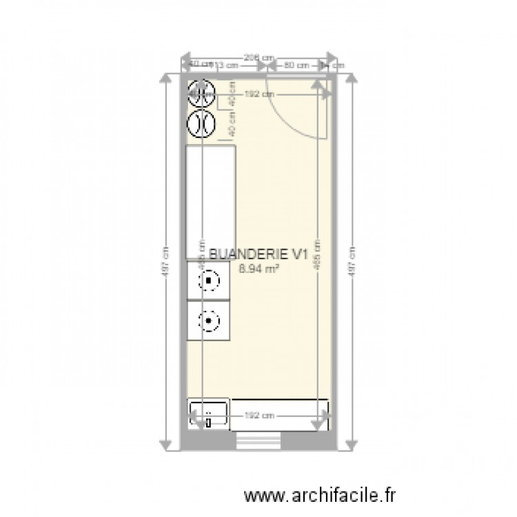 BUANDERIE V1. Plan de 1 pièce et 9 m2