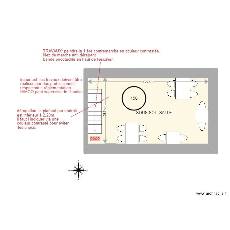 YTAVAUX  SOUS SOL  CREPERIE JUST BIGOUD . Plan de 1 pièce et 27 m2