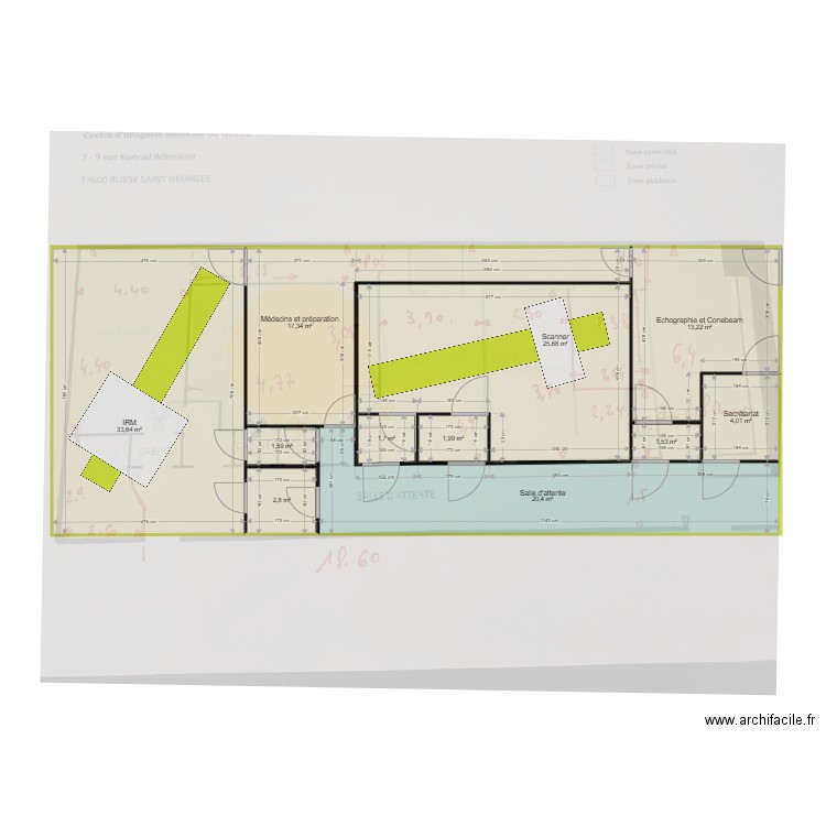 Bussy. Plan de 11 pièces et 124 m2