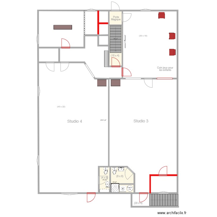 EDNL 2e étage 7 reaménagement. Plan de 20 pièces et 840 m2