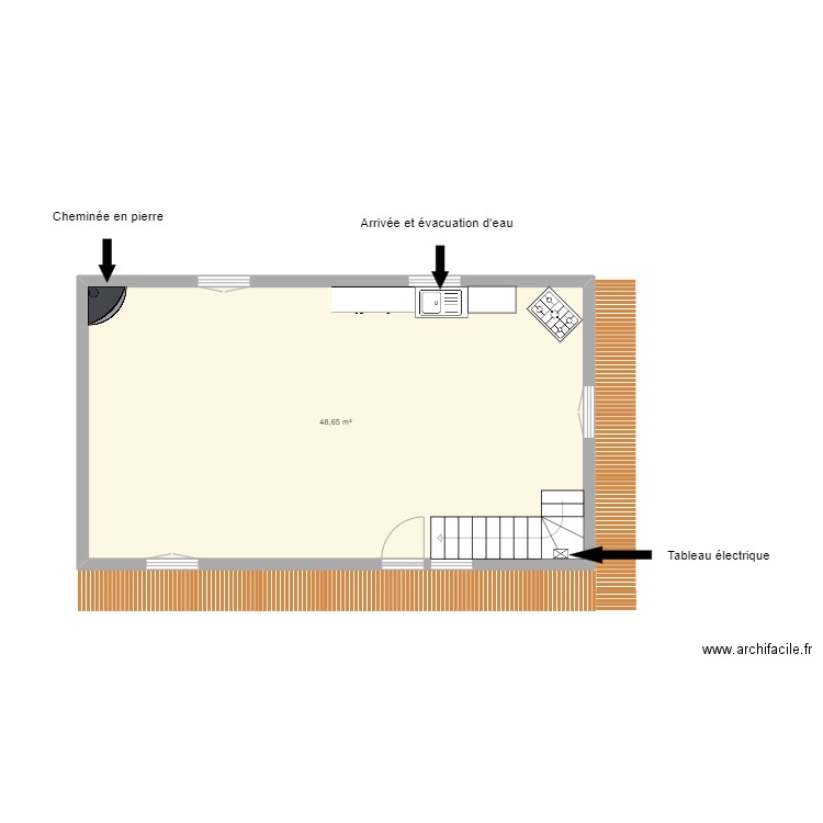 Chalet Méribel RDC. Plan de 1 pièce et 49 m2