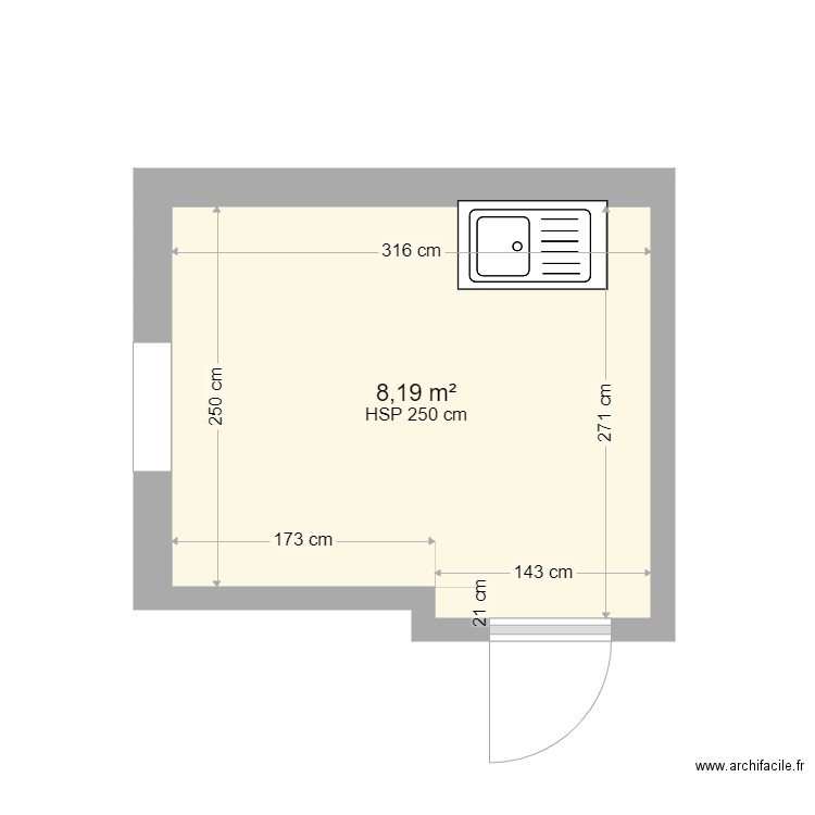 Milletière . Plan de 1 pièce et 8 m2