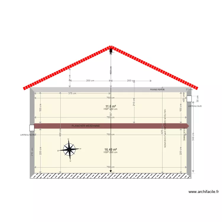 COUPE EO MEZZANINE. Plan de 