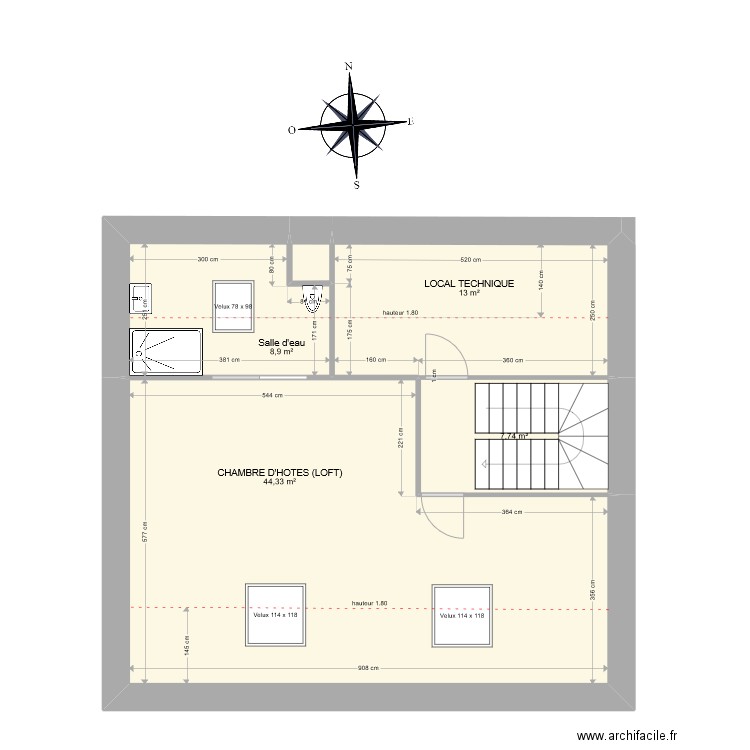 Combles - projet - 09/03/2022. Plan de 5 pièces et 75 m2
