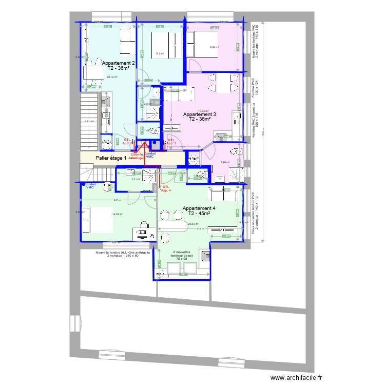 Pasteur Etage 1 cloisons. Plan de 0 pièce et 0 m2