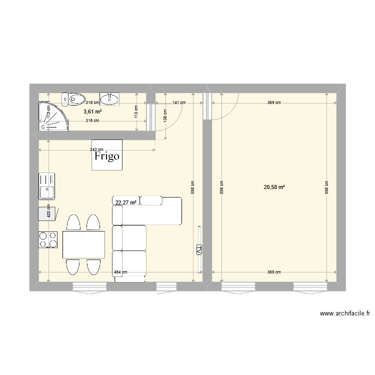 Appartement Mulhouse Yannis. Plan de 3 pièces et 46 m2