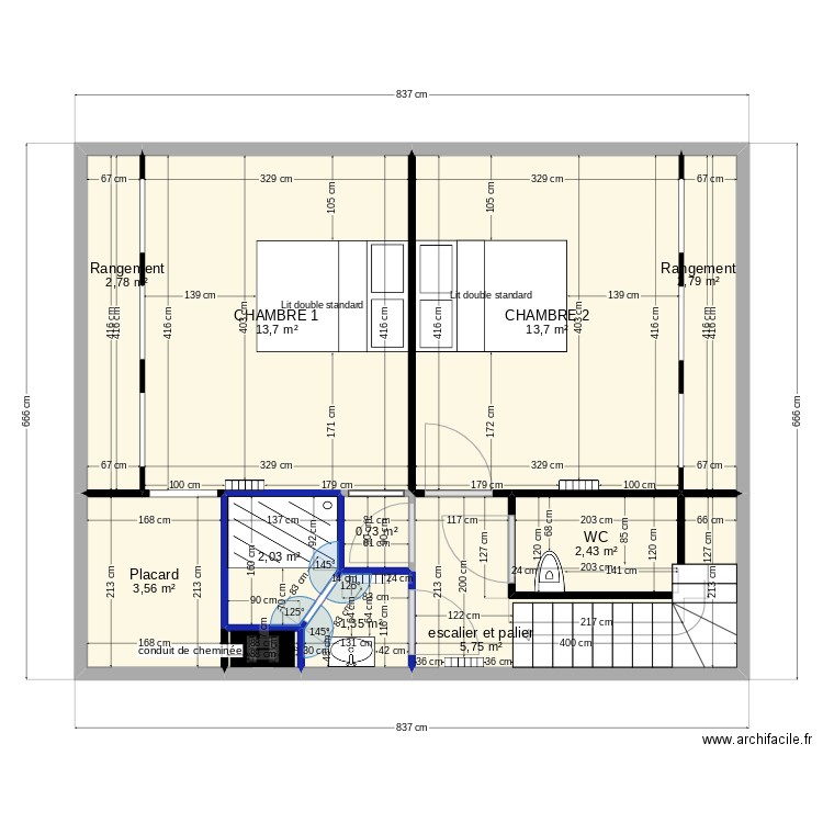 etage. Plan de 11 pièces et 49 m2