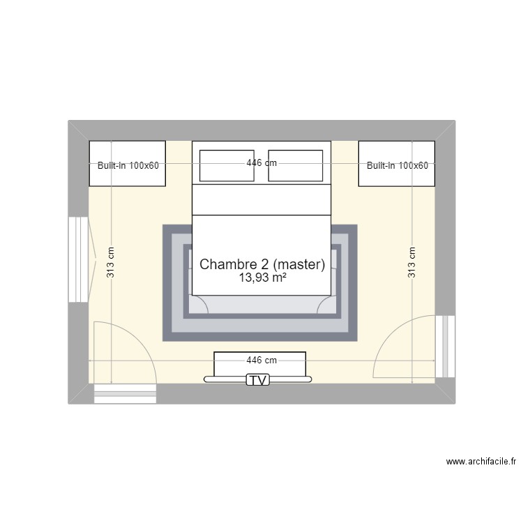 Marceau chambre 2 - master V2. Plan de 1 pièce et 14 m2