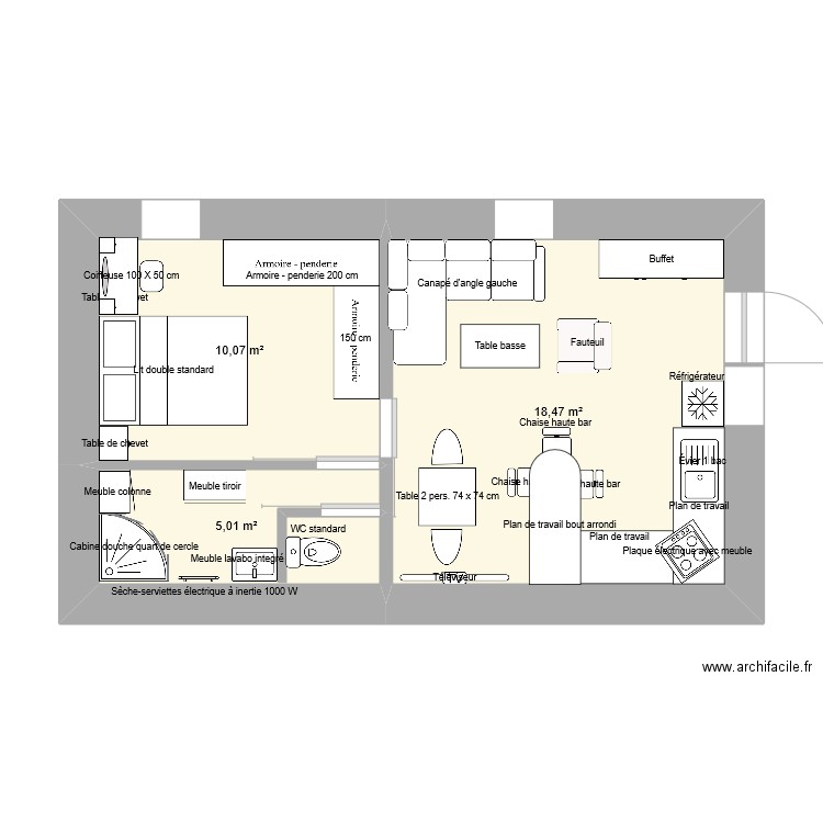 appart rdc fourques. Plan de 3 pièces et 34 m2