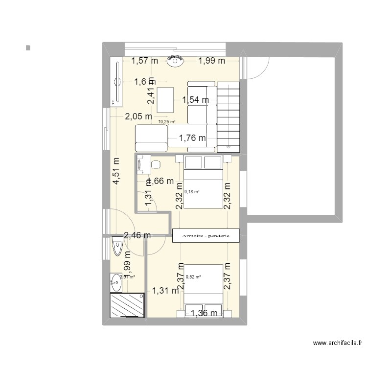 QUINTELA 1. Plan de 4 pièces et 42 m2