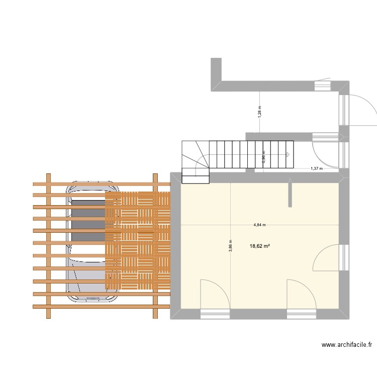   rdc REHAUSSE CHBRE. Plan de 1 pièce et 19 m2