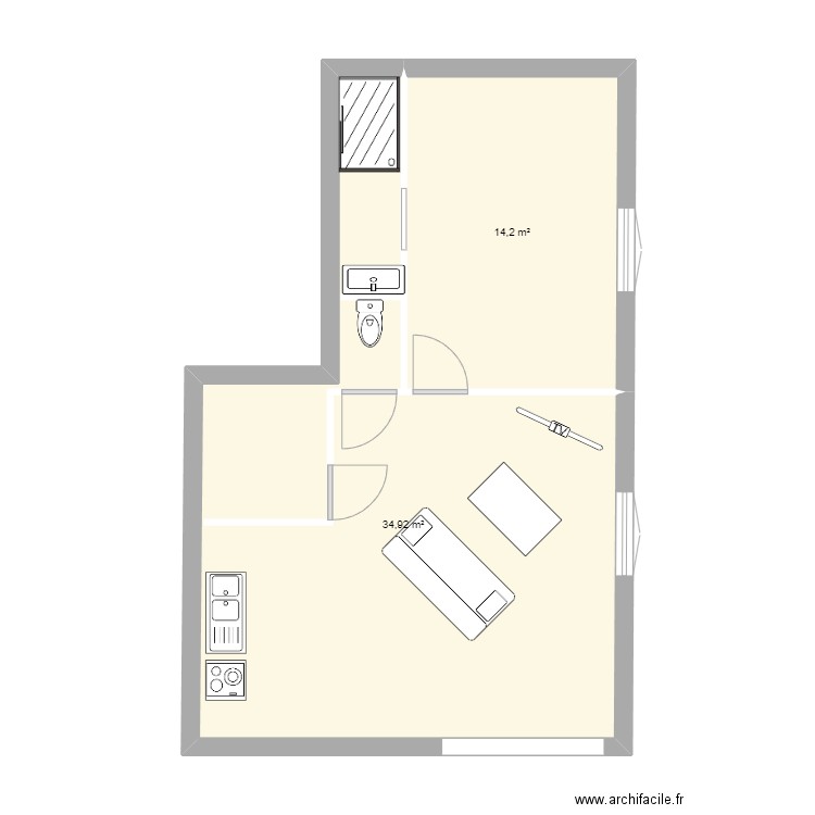 garage. Plan de 2 pièces et 49 m2