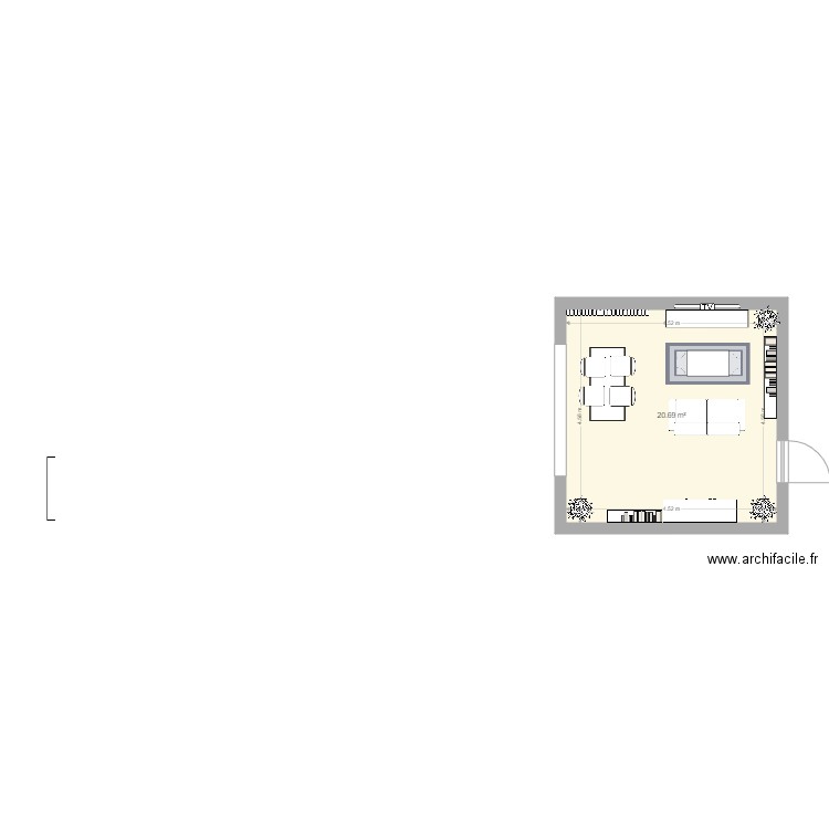 projet salon. Plan de 1 pièce et 21 m2