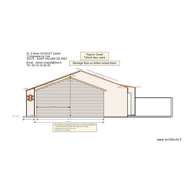 Extension garage Pignon Ouest couverture et bardage bois. Plan de 0 pièce et 0 m2