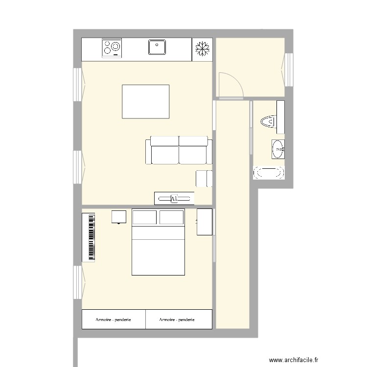 Pyrénées 01. Plan de 5 pièces et 46 m2