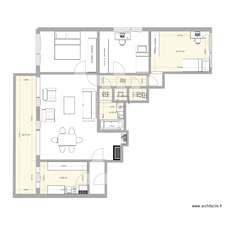 Wavre Saules. Plan de 7 pièces et 40 m2