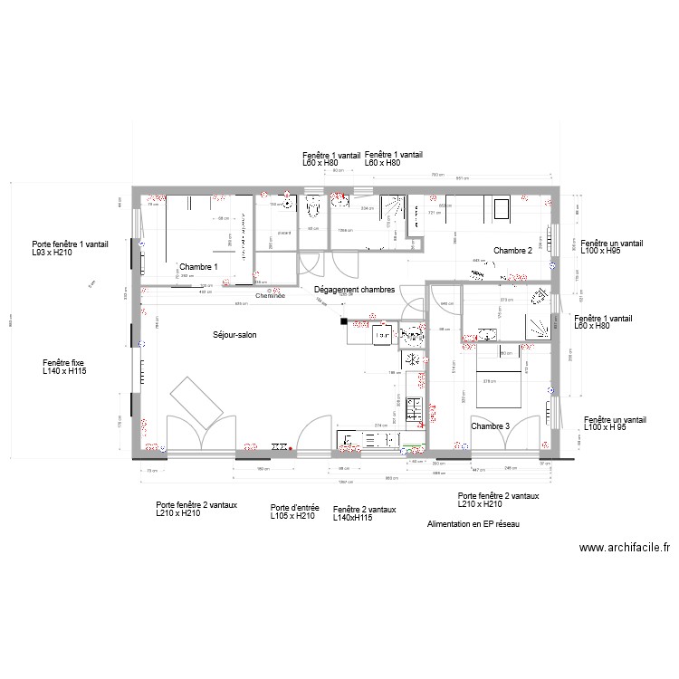 prises elec et autres. Plan de 0 pièce et 0 m2