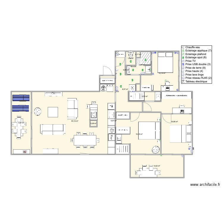 Santa Clara 2 face mer version famille V5. Plan de 14 pièces et 119 m2