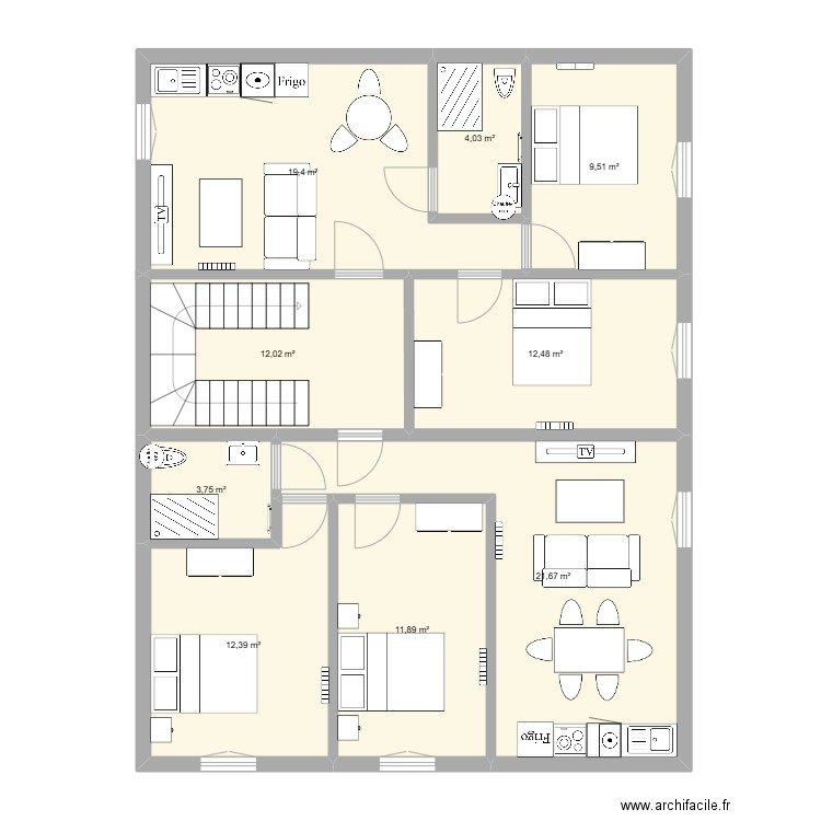 Cannet - 2°. Plan de 9 pièces et 107 m2