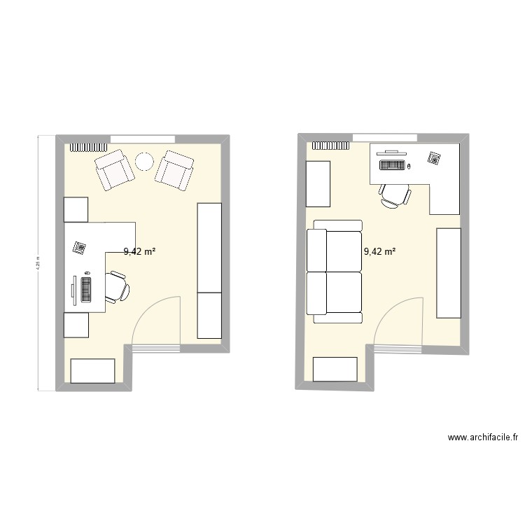 Bureau. Plan de 2 pièces et 19 m2