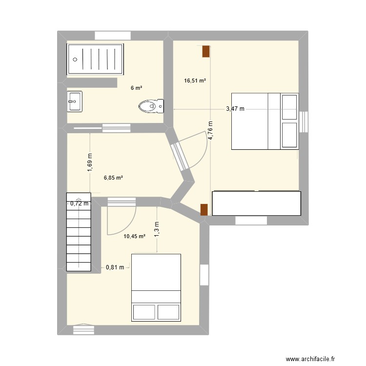 Etage V4. Plan de 4 pièces et 40 m2