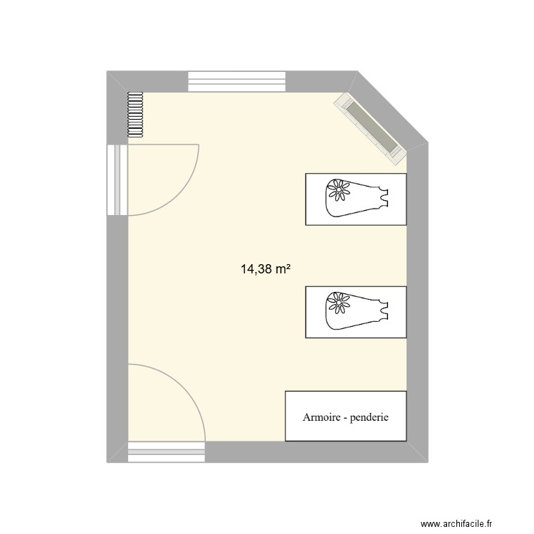 Chambre enfant. Plan de 1 pièce et 14 m2
