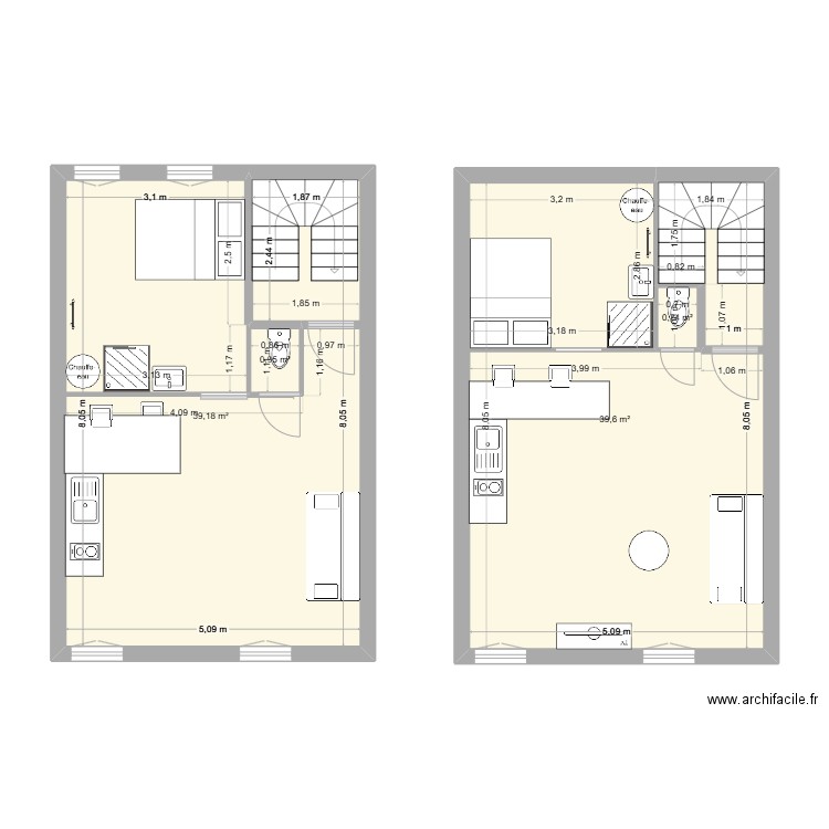 1er etage. Plan de 4 pièces et 80 m2