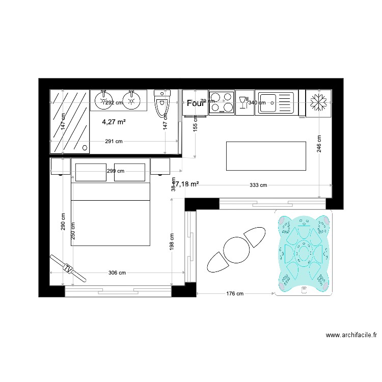 studio 4 stars v3. Plan de 2 pièces et 21 m2