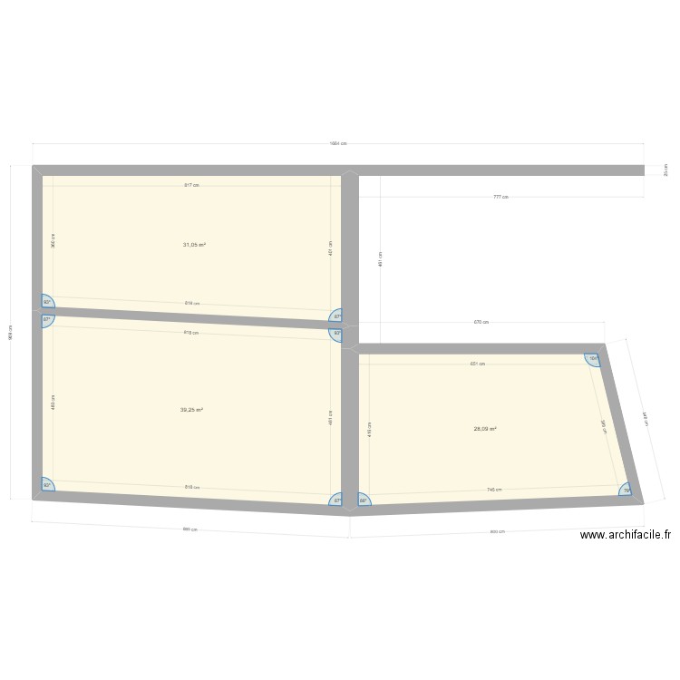 calva 1e etage. Plan de 3 pièces et 98 m2