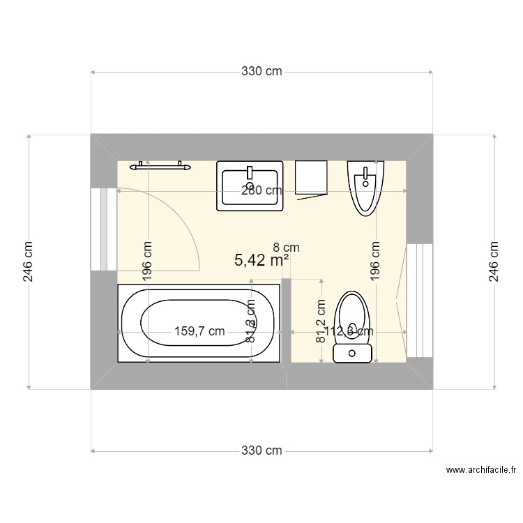 Marcenat salle de bain. Plan de 1 pièce et 5 m2