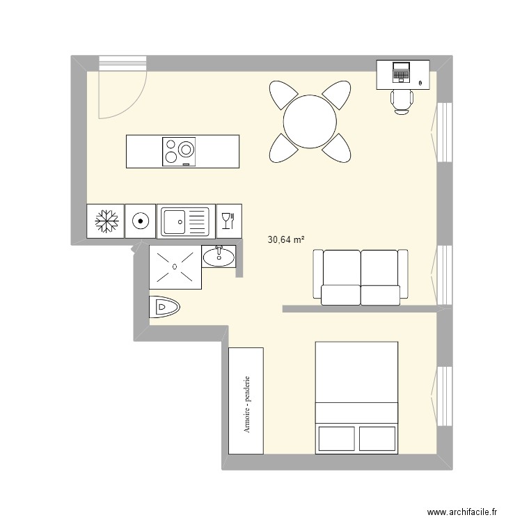 Anjou. Plan de 1 pièce et 31 m2