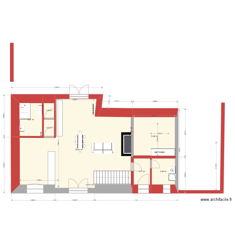 fouardières meublé corrigé. Plan de 9 pièces et 85 m2