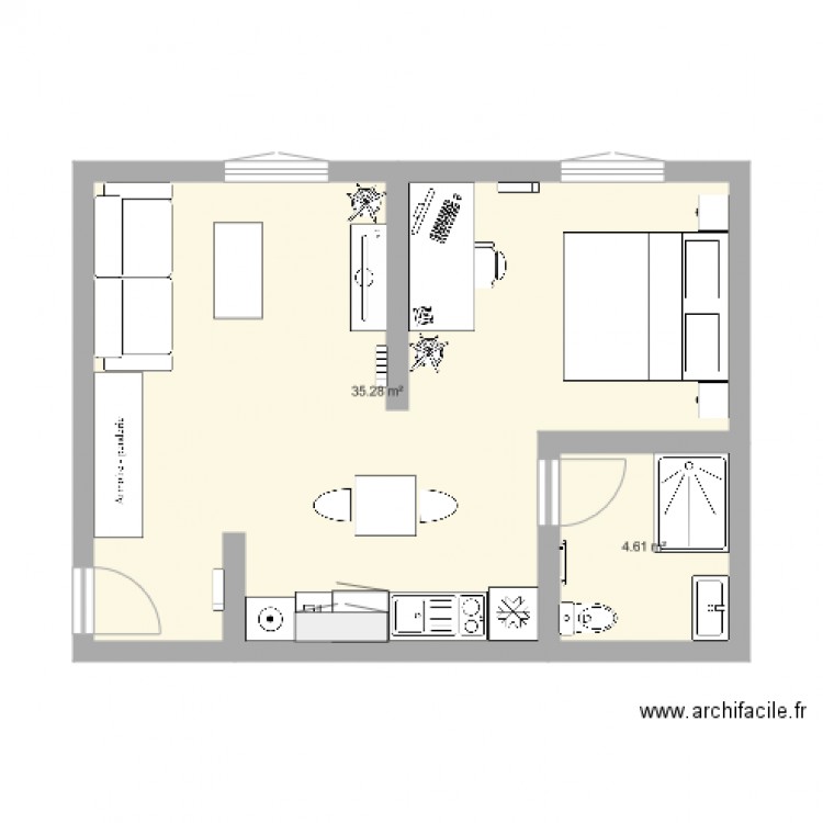  Plan  appartement  Plan  2 pi ces 40  m2  dessin  par inassmoumni