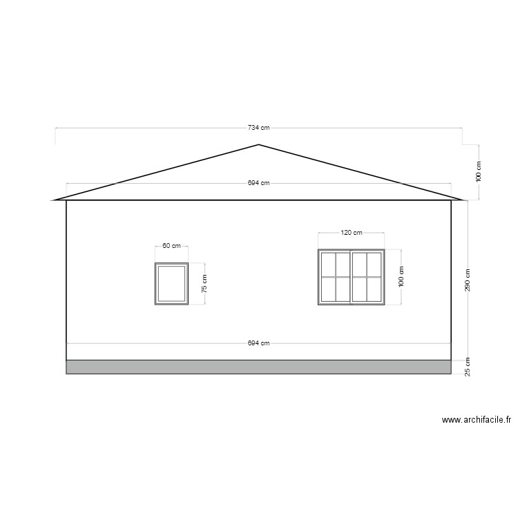 façade est. Plan de 0 pièce et 0 m2