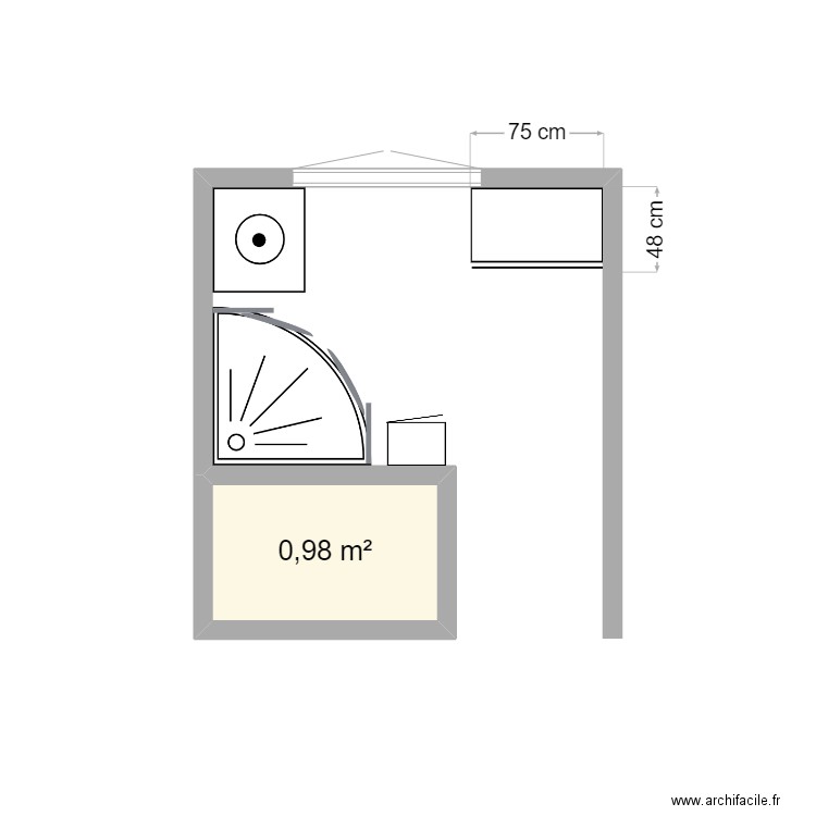 SDB n°2 -  LM. Plan de 1 pièce et 1 m2