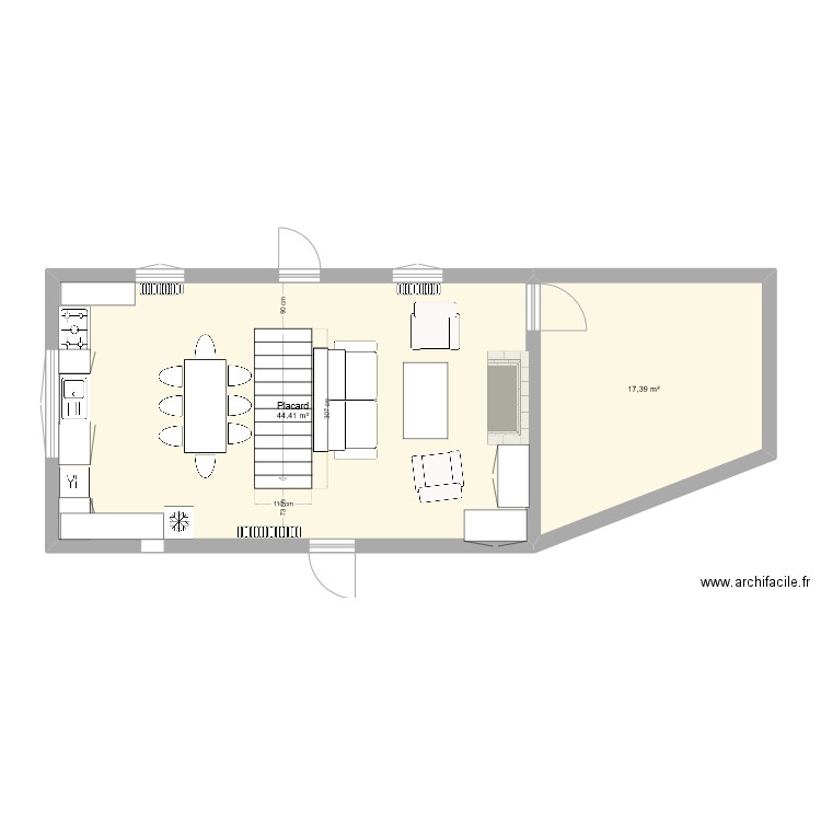 alaux rdc. Plan de 2 pièces et 62 m2