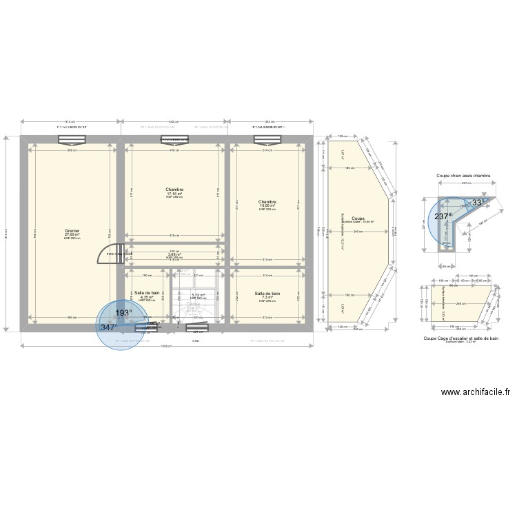 titre. Plan de 17 pièces et 159 m2