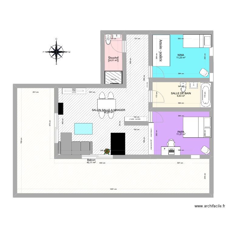 Nouvel appart v2. Plan de 6 pièces et 107 m2