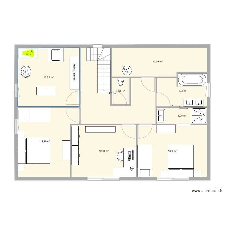 ZaYo V4 etage. Plan de 9 pièces et 91 m2